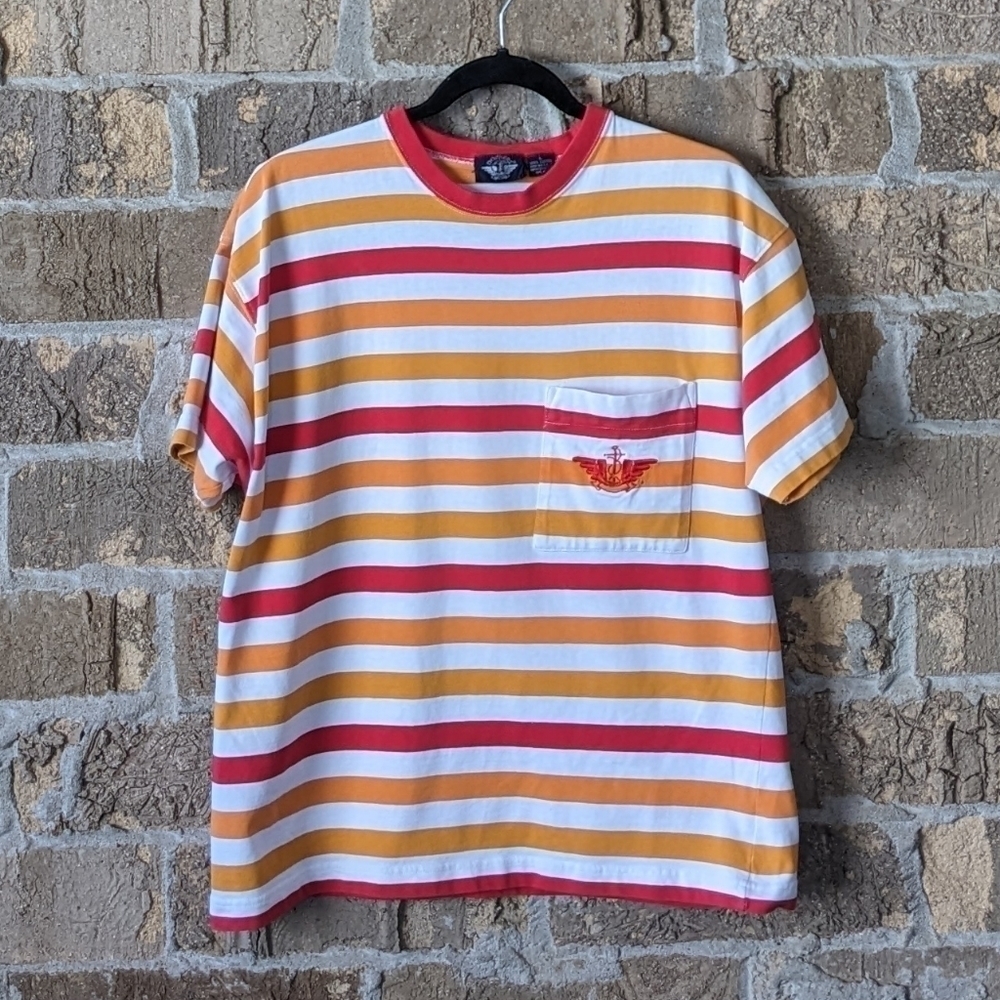 Vintage 80s Dockers Striped Preppy Short Sleeve Pocket T-Shirt Large